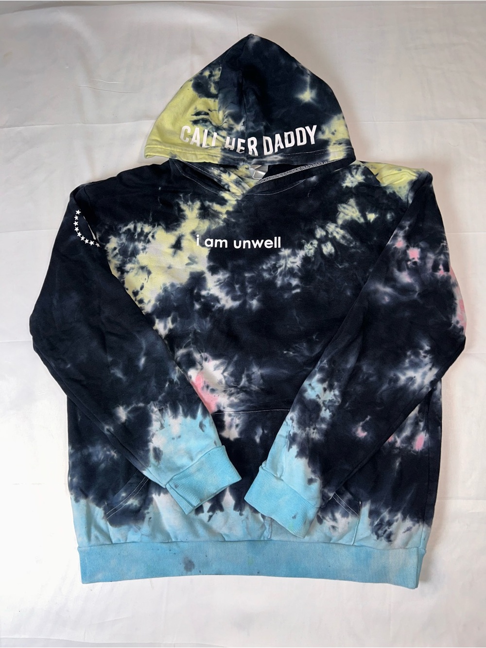 Lange Black Tie-Dye Hoodie with Yellow Accent and White Print